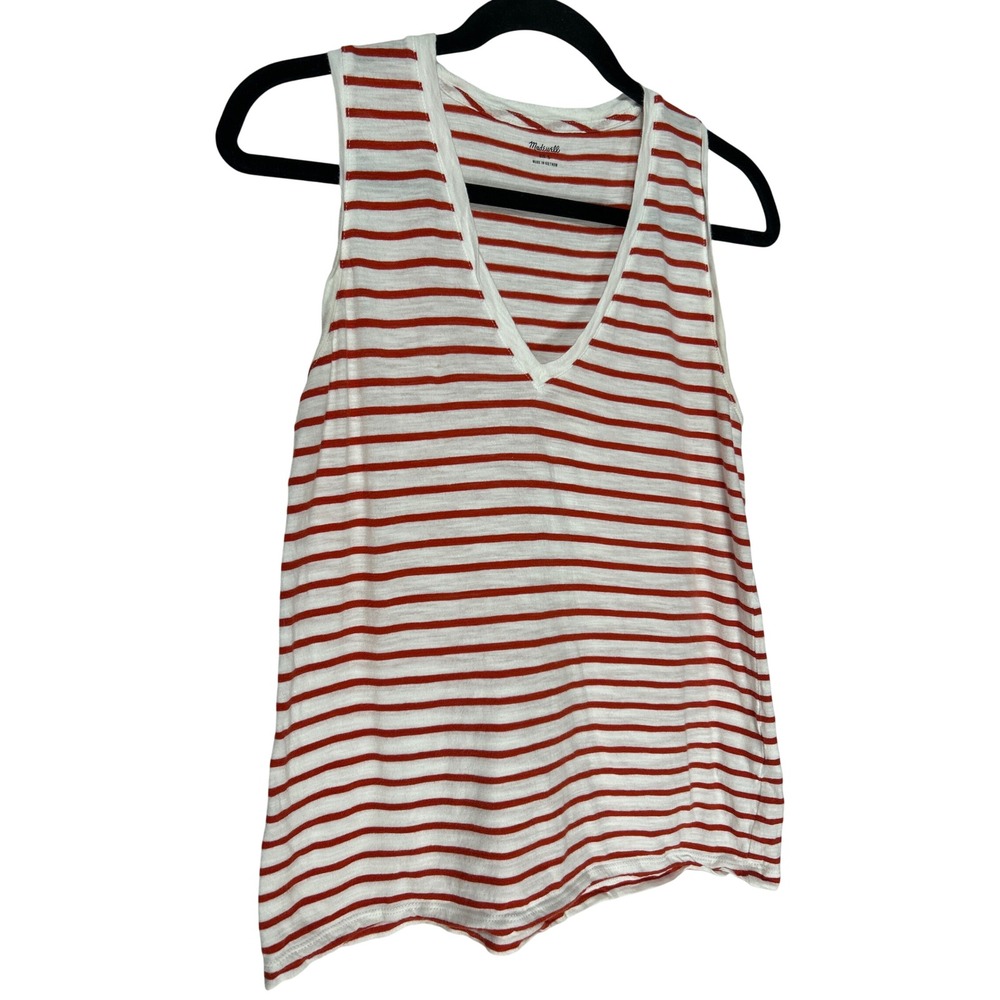 Madewell Womens V-Neck Sleeveless Tank Top Red White Striped Size S